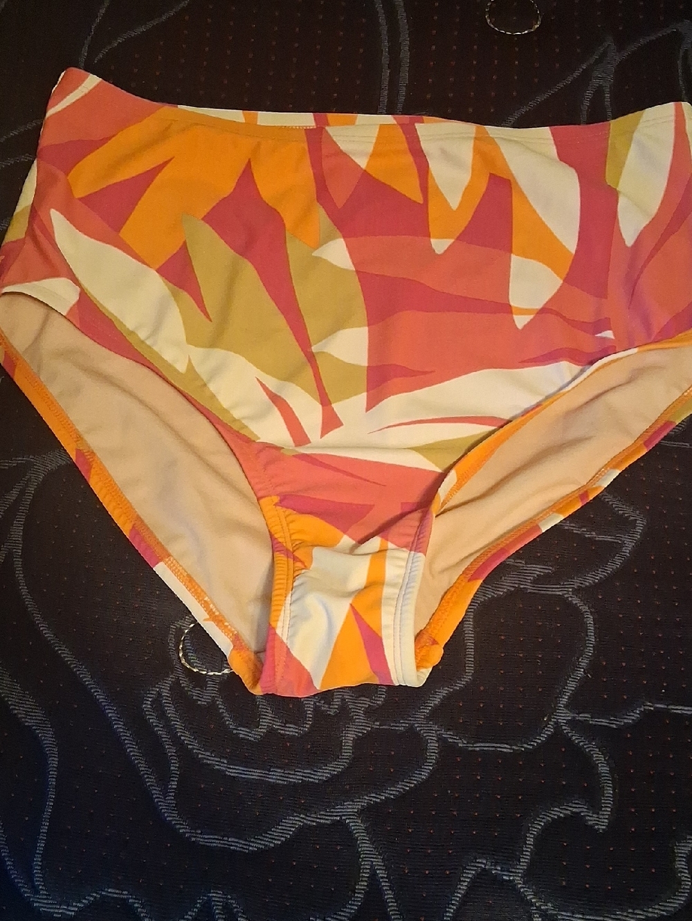 Kona Sol Pink Orange Yellow Abstract High-Waist Bikini Bottom